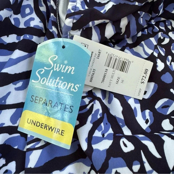 Swim Solutions Plus Size Underwire Bust Support Tankini Top Swimsuit Size 16 NWT - Picture 9 of 12